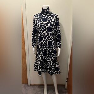 Vintage Lorch Navy and White Polka Dot Long Sleeve Dress